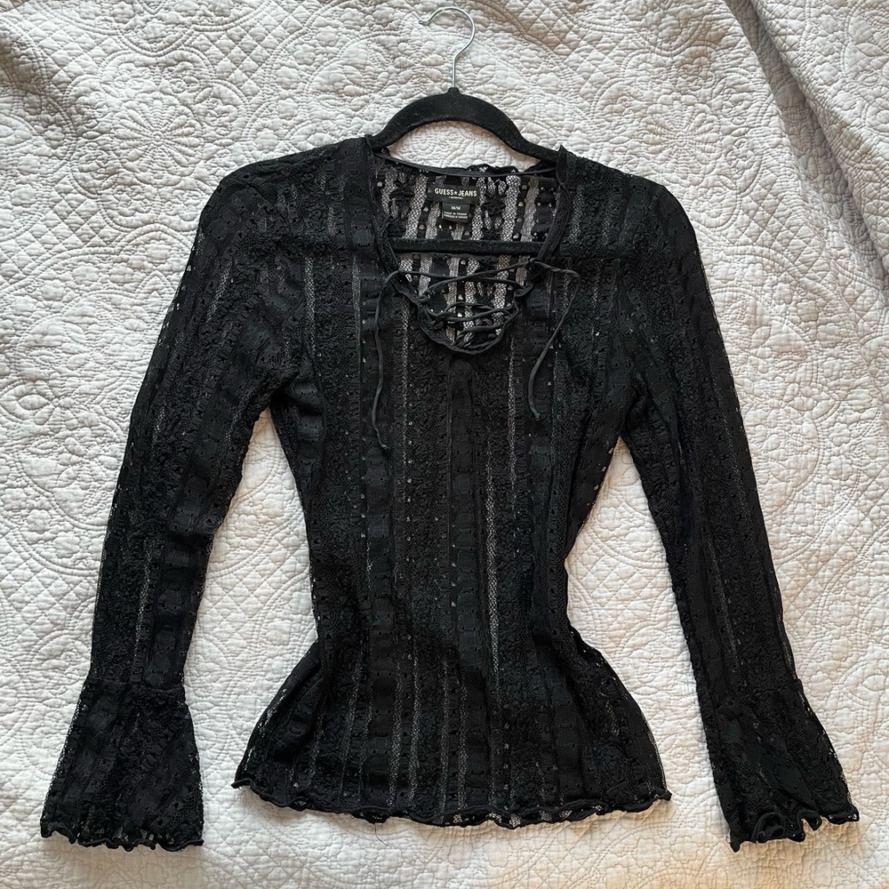 Vintage Guess Black Lace-Up Top